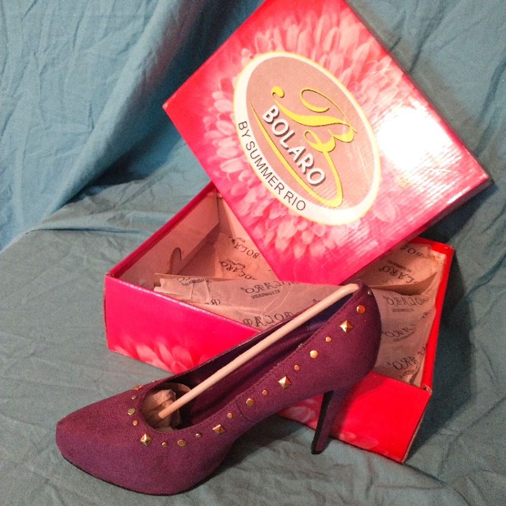Purple Suede with Gold Stud Accent Pump